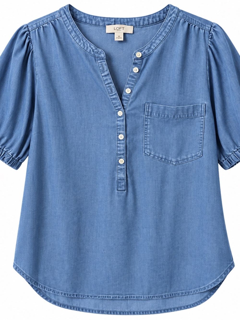 LOFT Outlet Blue Chambray Puff Sleeve Blouse Size Large